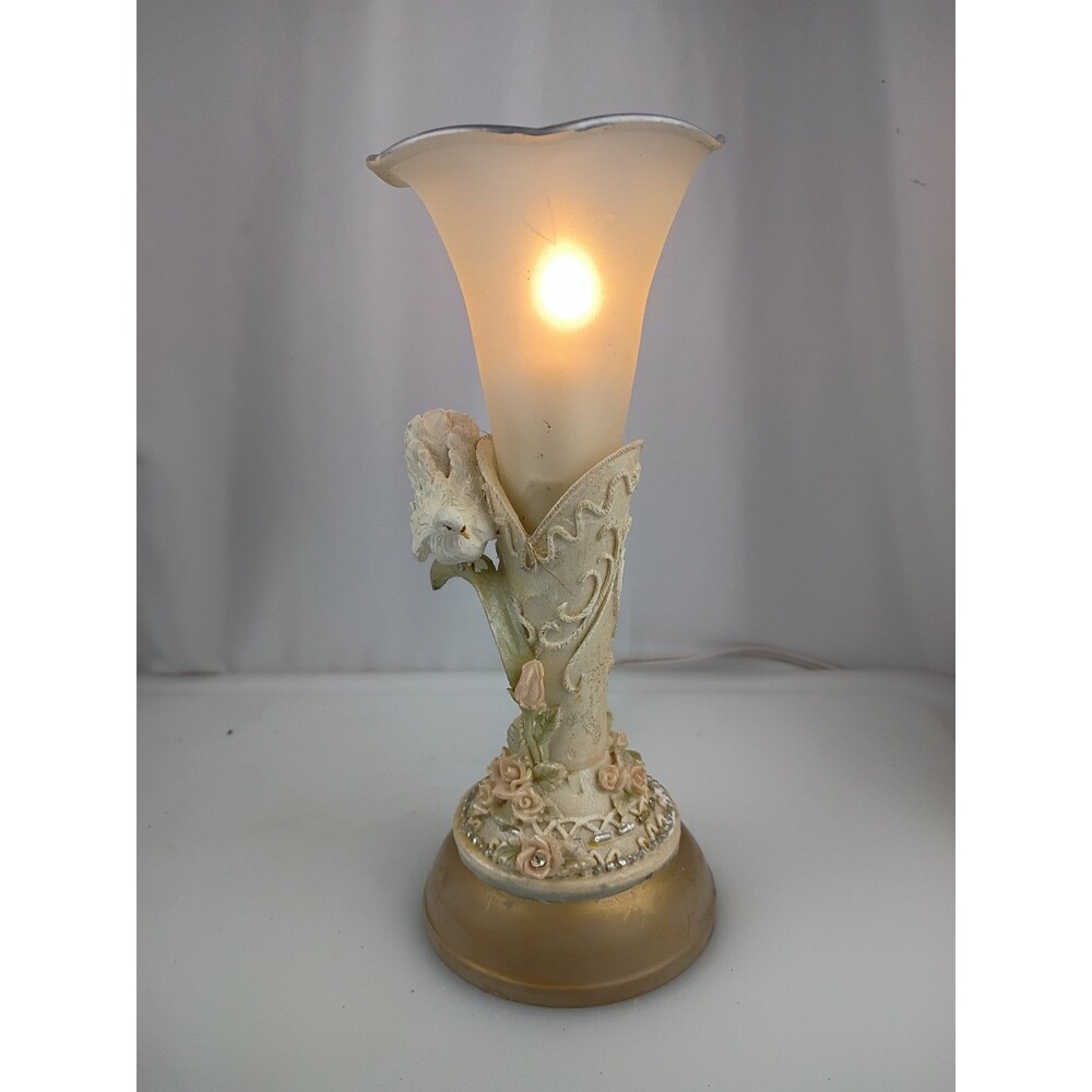 Vintage Tulip Glass Frost Shade Dove 🕊️ Bird Table Lamp 8" Tall